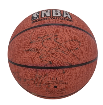 Michael Jordan and Dennis Rodman Dual Signed I/O Basketball with Ticket From Dec 2, 1995 Game Vs. Clippers Where Ball Was Signed (JSA)